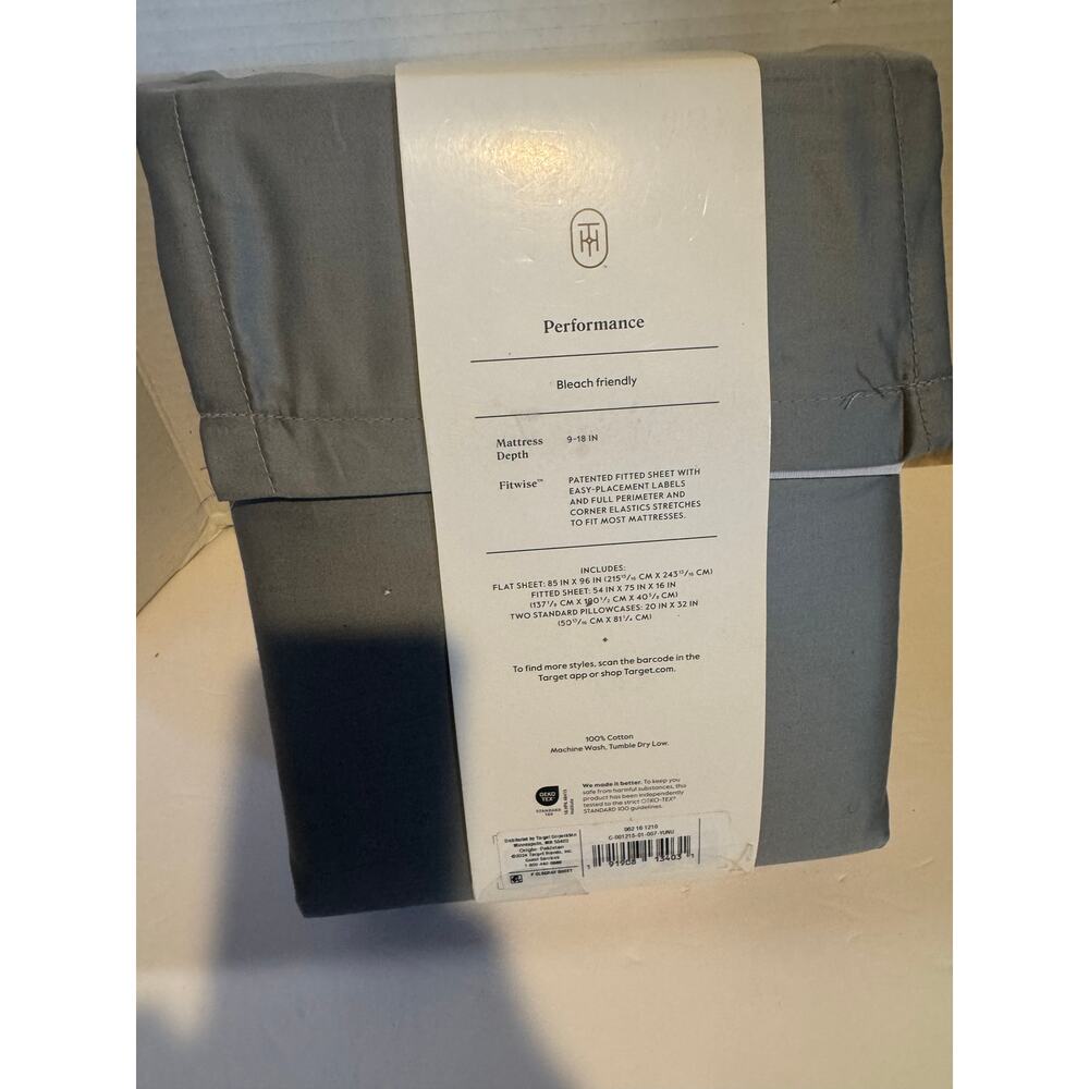 Solid Performance 400 Thread Count Sheet Set Threshold Gray full size100% cotton - Picture 3 of 5